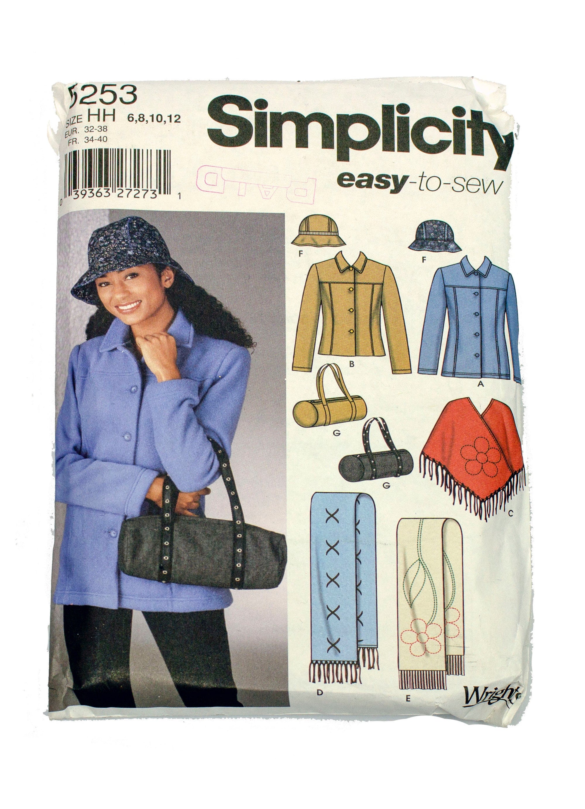 Simplicity 5253 Women' Jacket, Poncho, Scarf, Hat and Bag Uncut - Sizes 6 - 12