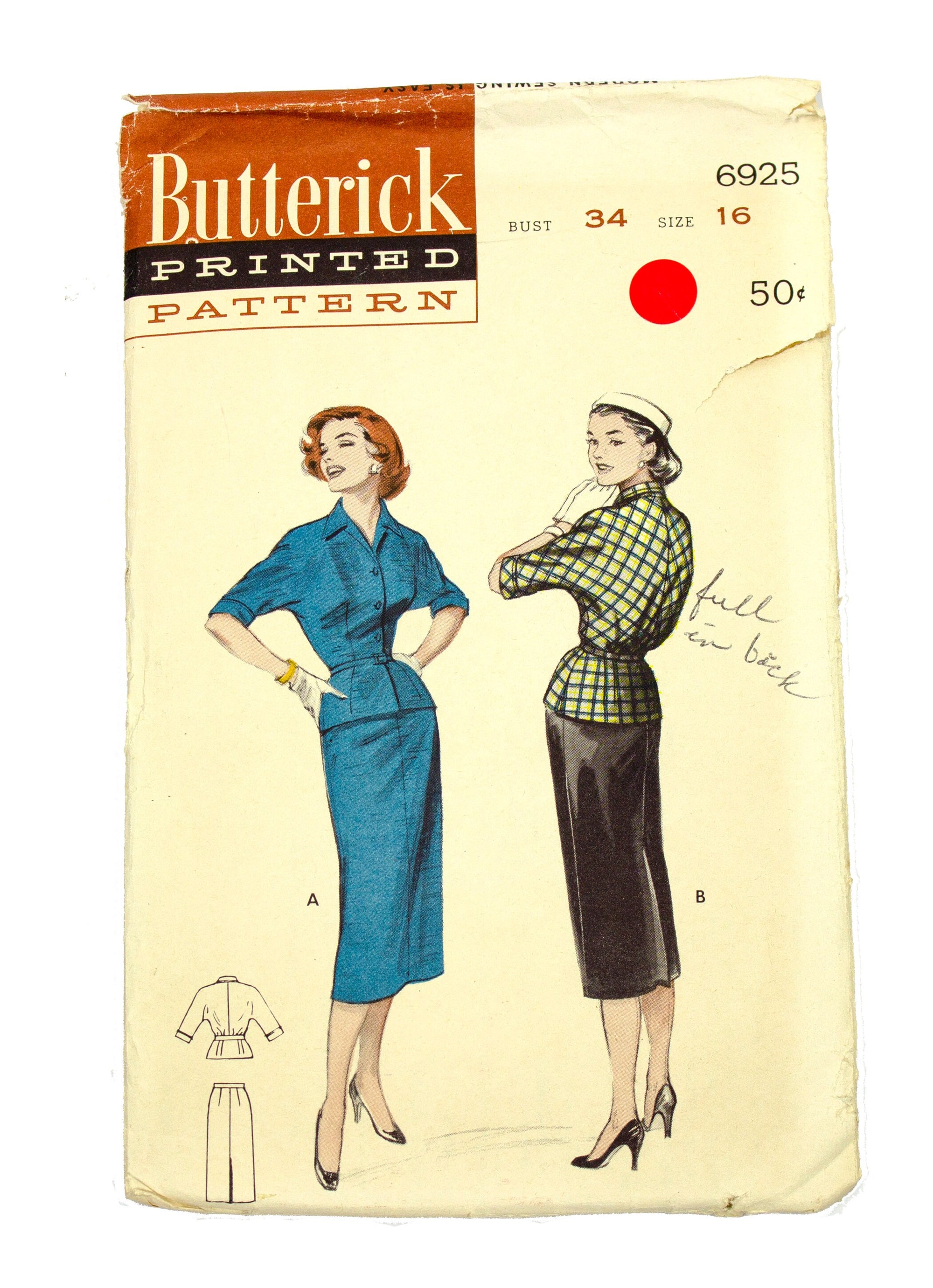 Butterick 6925 Women's Two Piece Dress - Size 16 Bust 34
