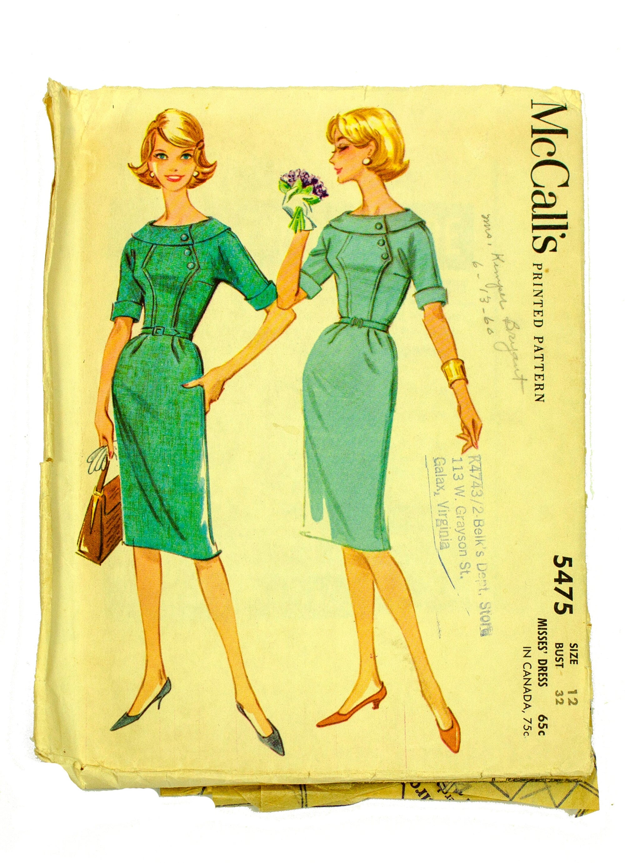 McCall's 5475 Women's Short Sleeve Dress - Size 12 Bust 32