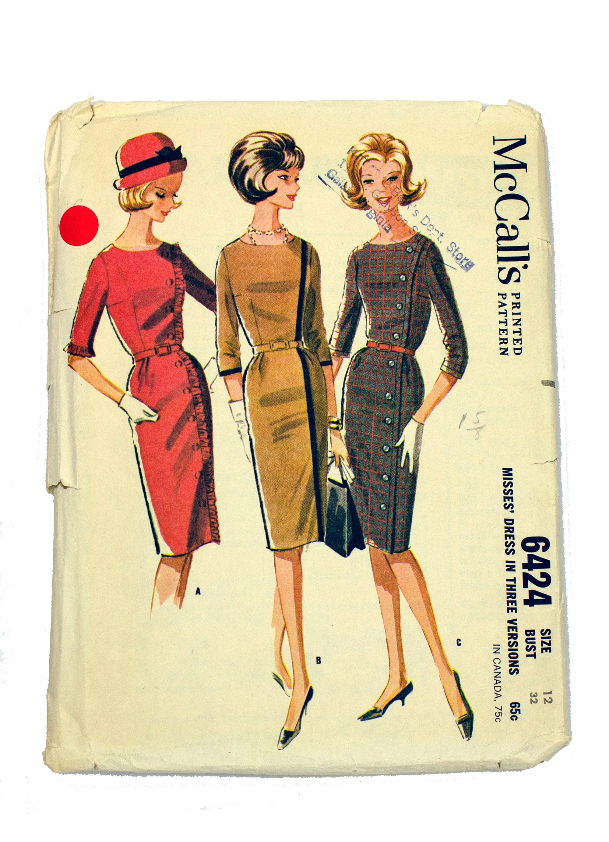 McCall's 6424 Women's Dress Three Versions - Size 12 Bust 32