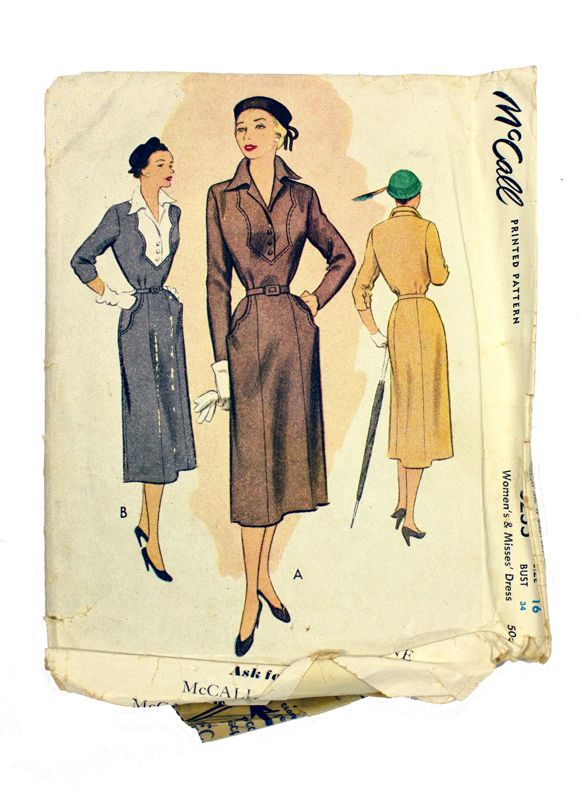 McCall's 8255 Women's Dress 1950's - Size 16 Bust 34
