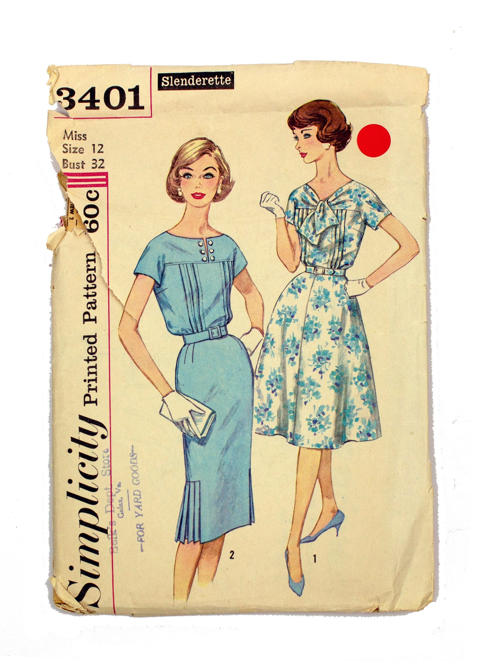 Simplicity 3401 Women's One Piece Dress with Two Skirts, Kimono Sleeves - Size 12 Bust 32