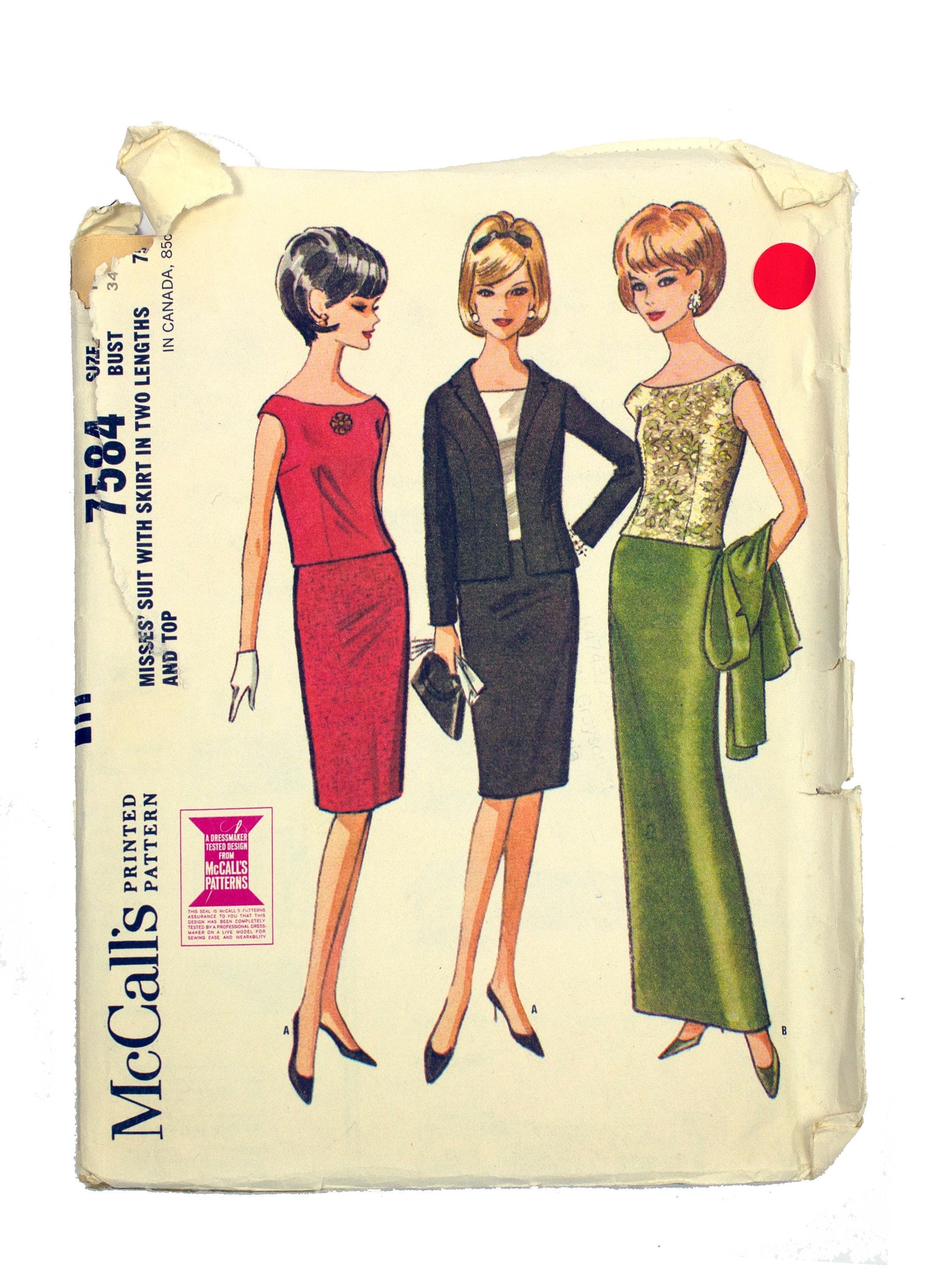 McCall's 7584 Women's Suit with Skirt in Two Lengths - Size 14 Bust 34