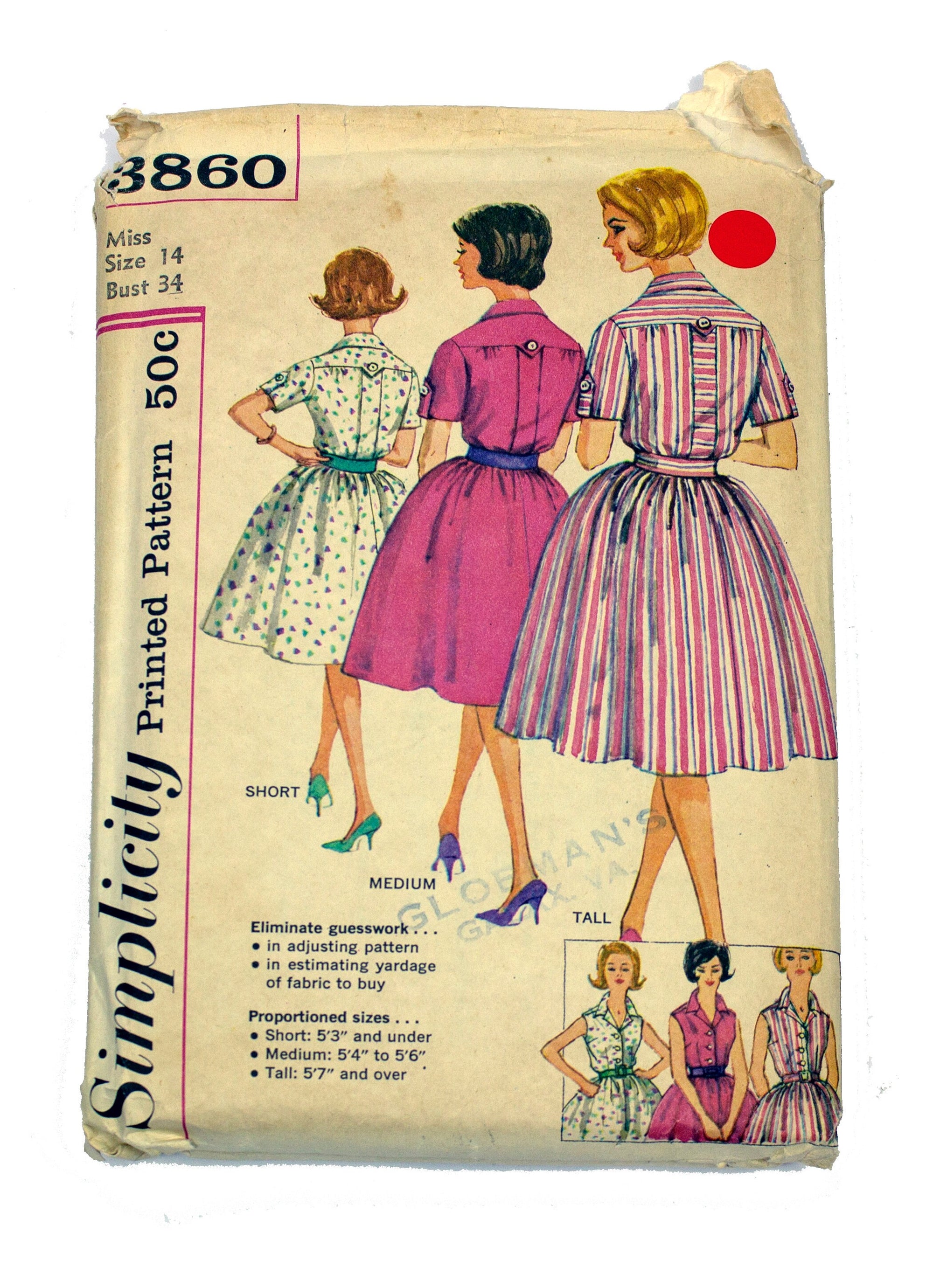 Simplicity 3860 Women's Dress in Proportioned Sizes - Size 14 Bust 34
