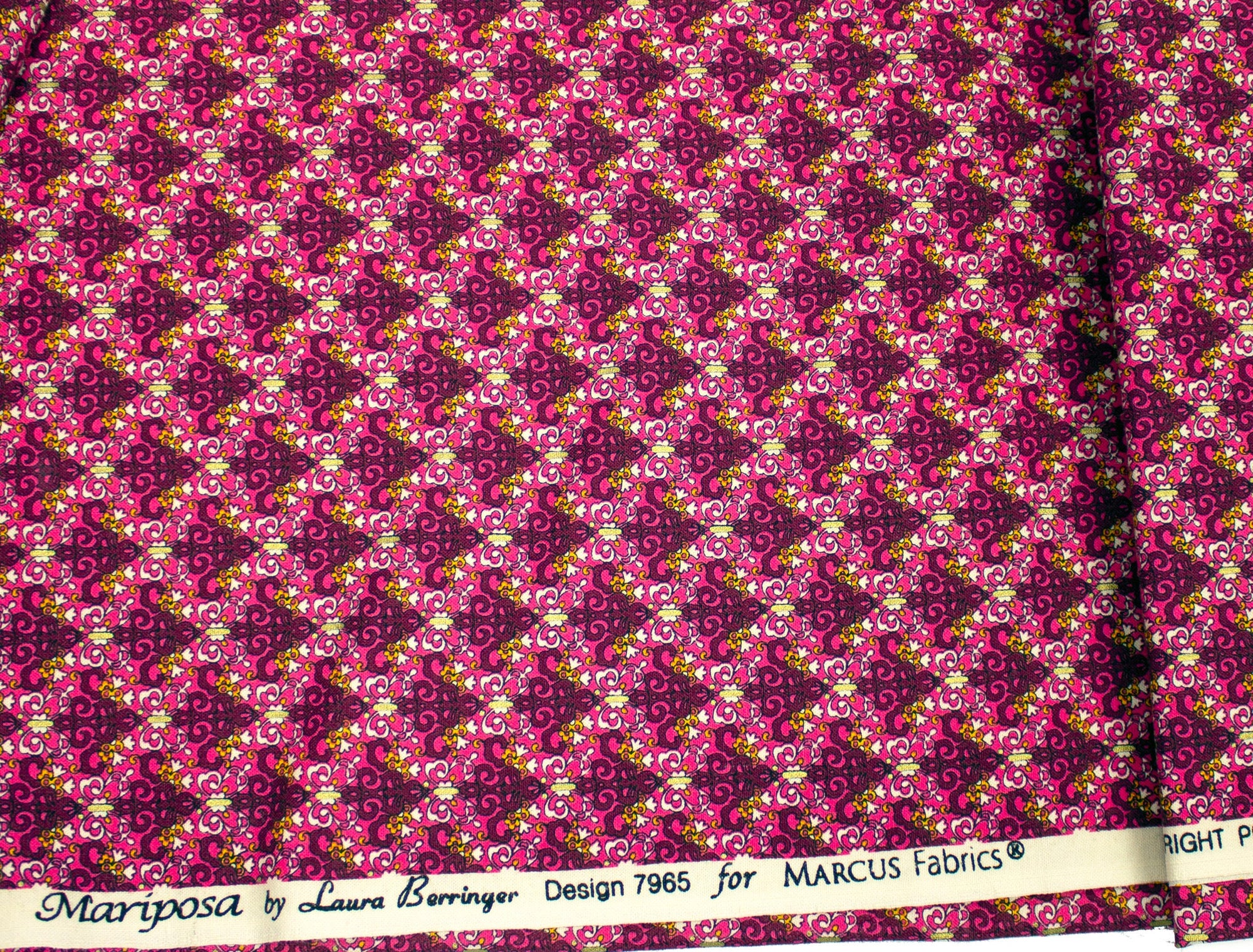 Vintage Fabric Cotton Print "Mariposa" by Laura Berringer Dark Purple Pink - Measures 43" x 40"