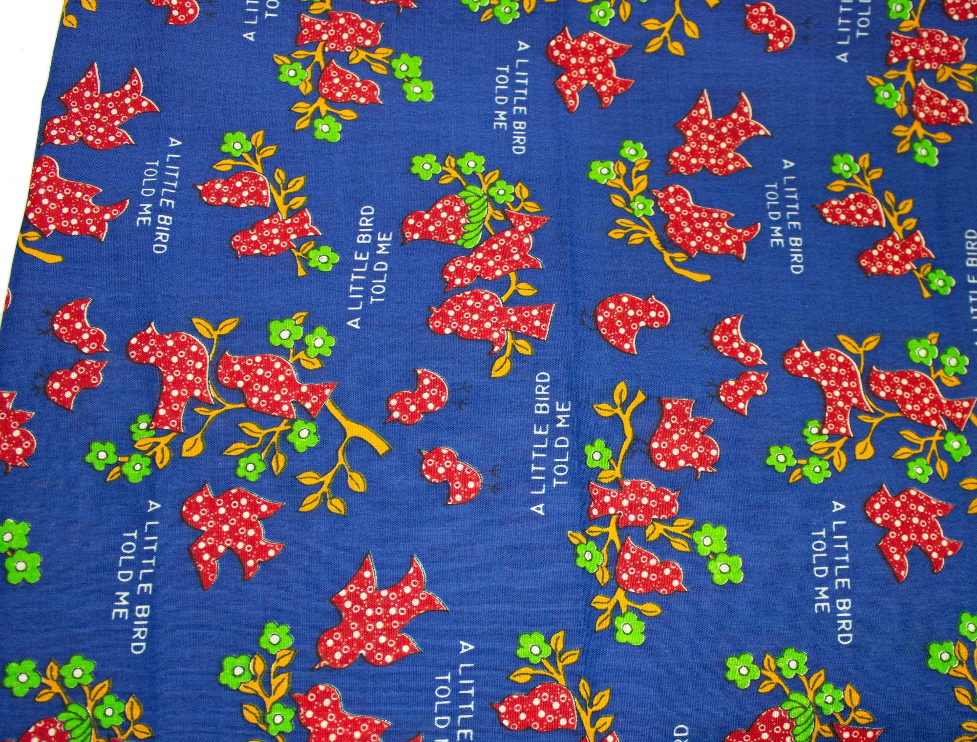 Vintage Fabric "A Little Birdie Told Me" Cotton Print 45" Wide - Sold by the Yard