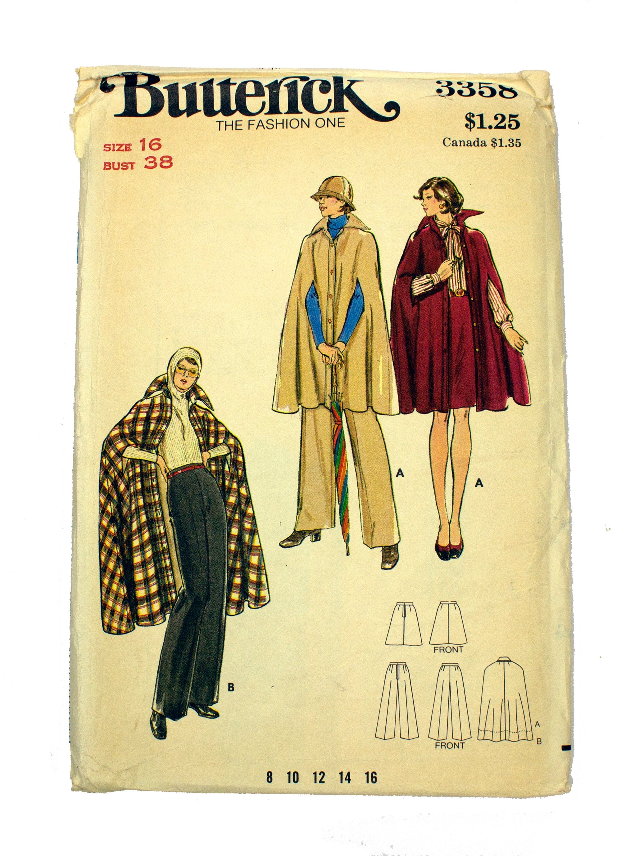 Butterick 3358 Women's Cape, Skirt and Pants Uncut - Size 16 Bust 38