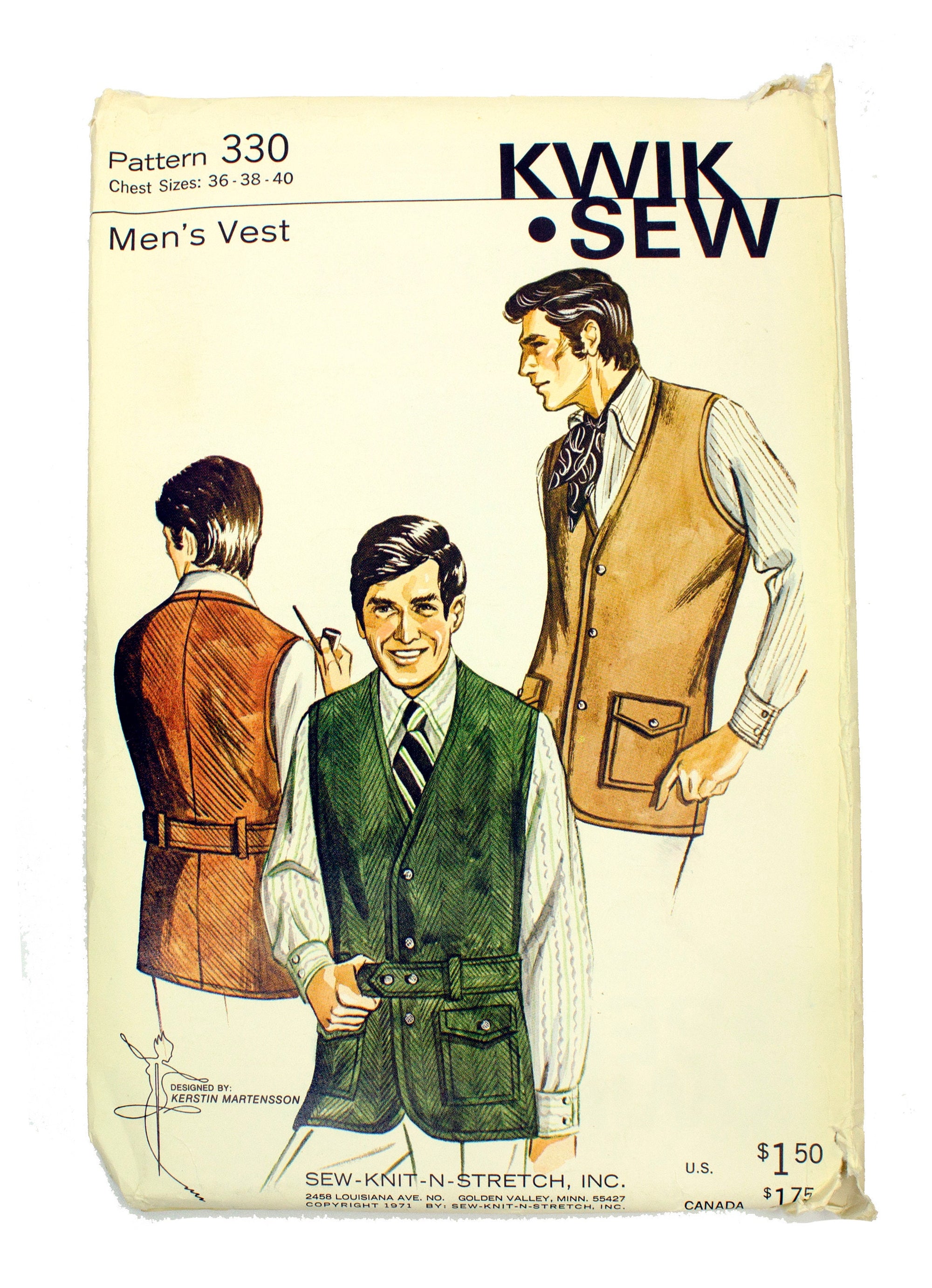 Kwik Sew 330 Men's Vest Uncut - Sizes 36 - 40