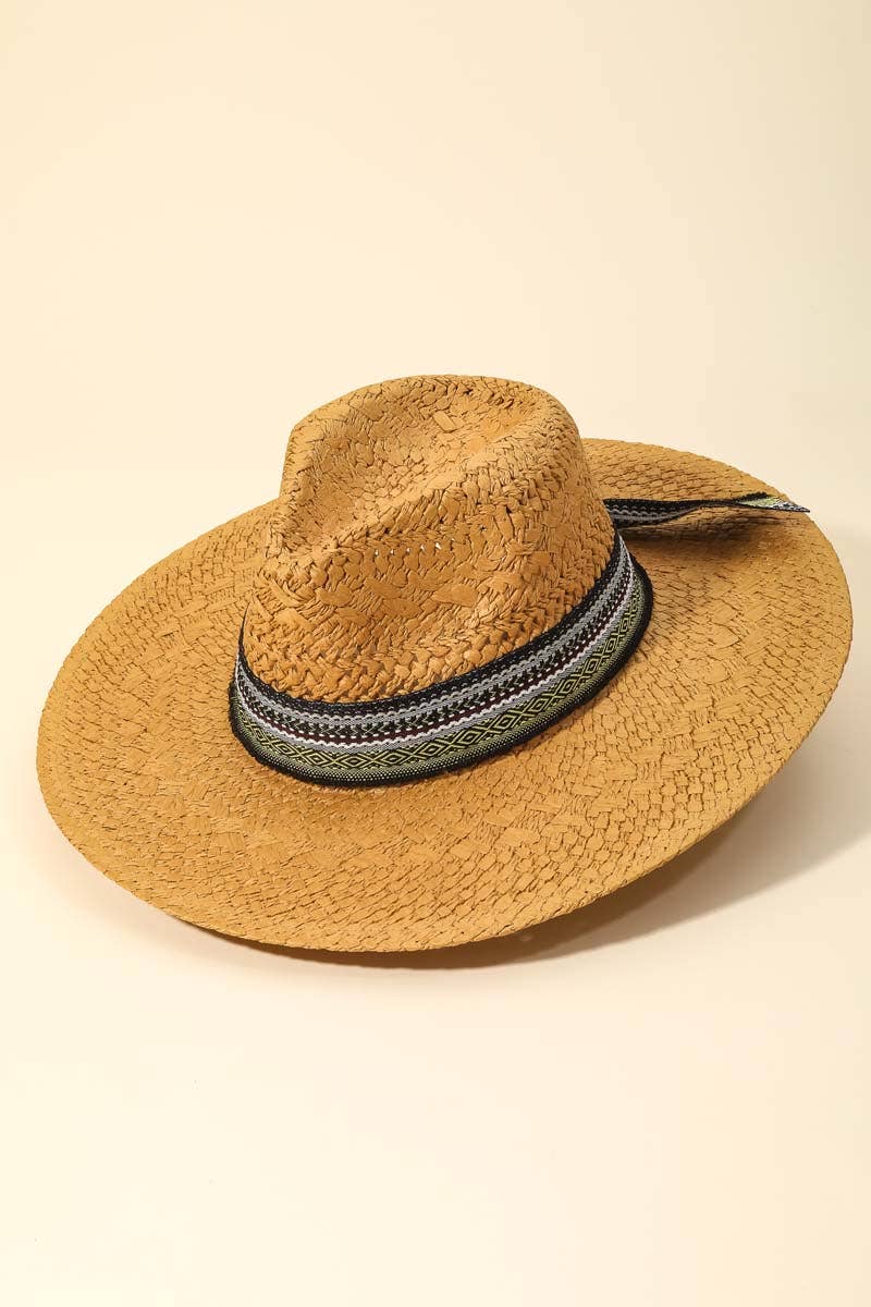 Pattern Ribbon Straw Braid Hat