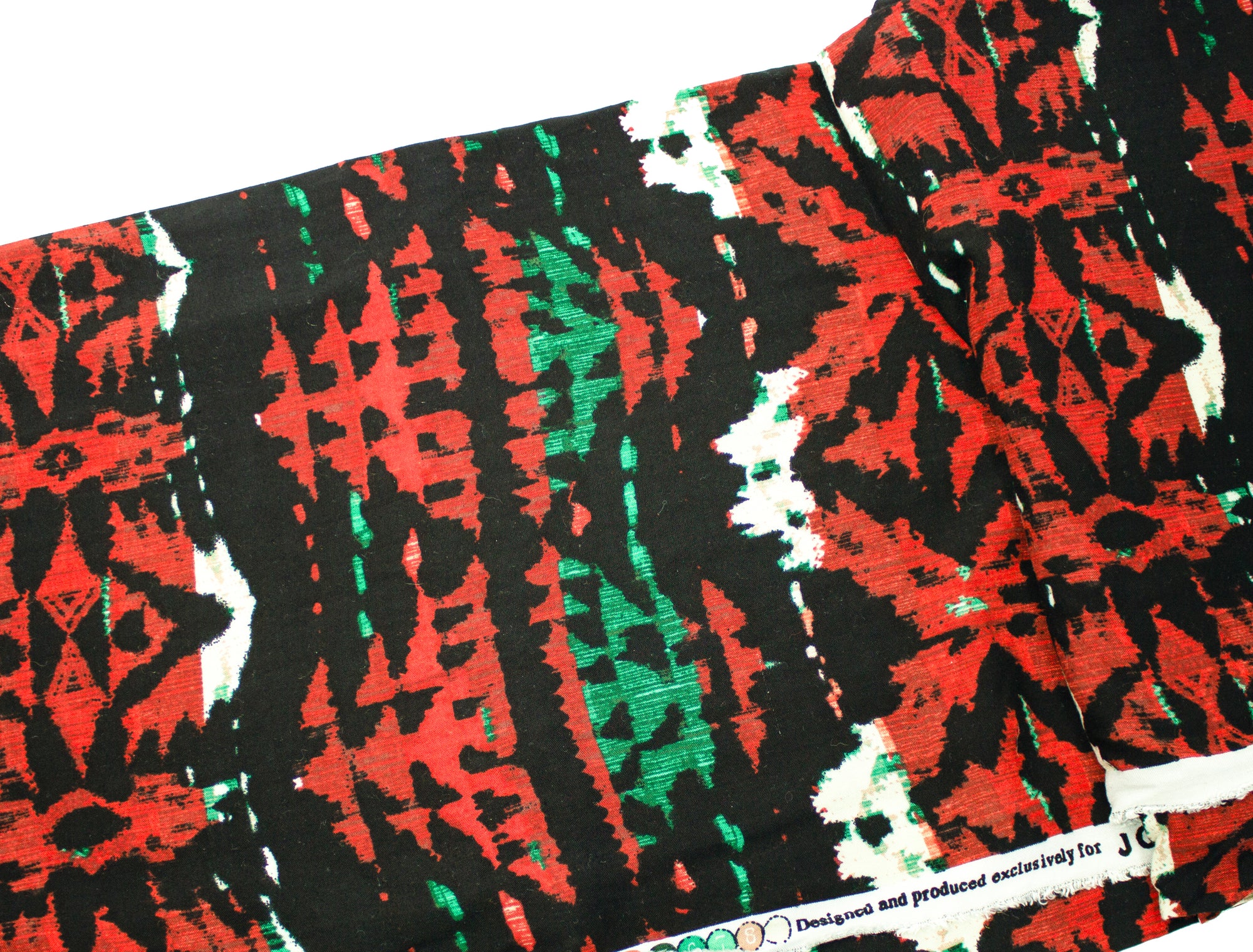 Vintage Fabric Black and Red Geometric Print - Measures 2 Yards 30" x 54"