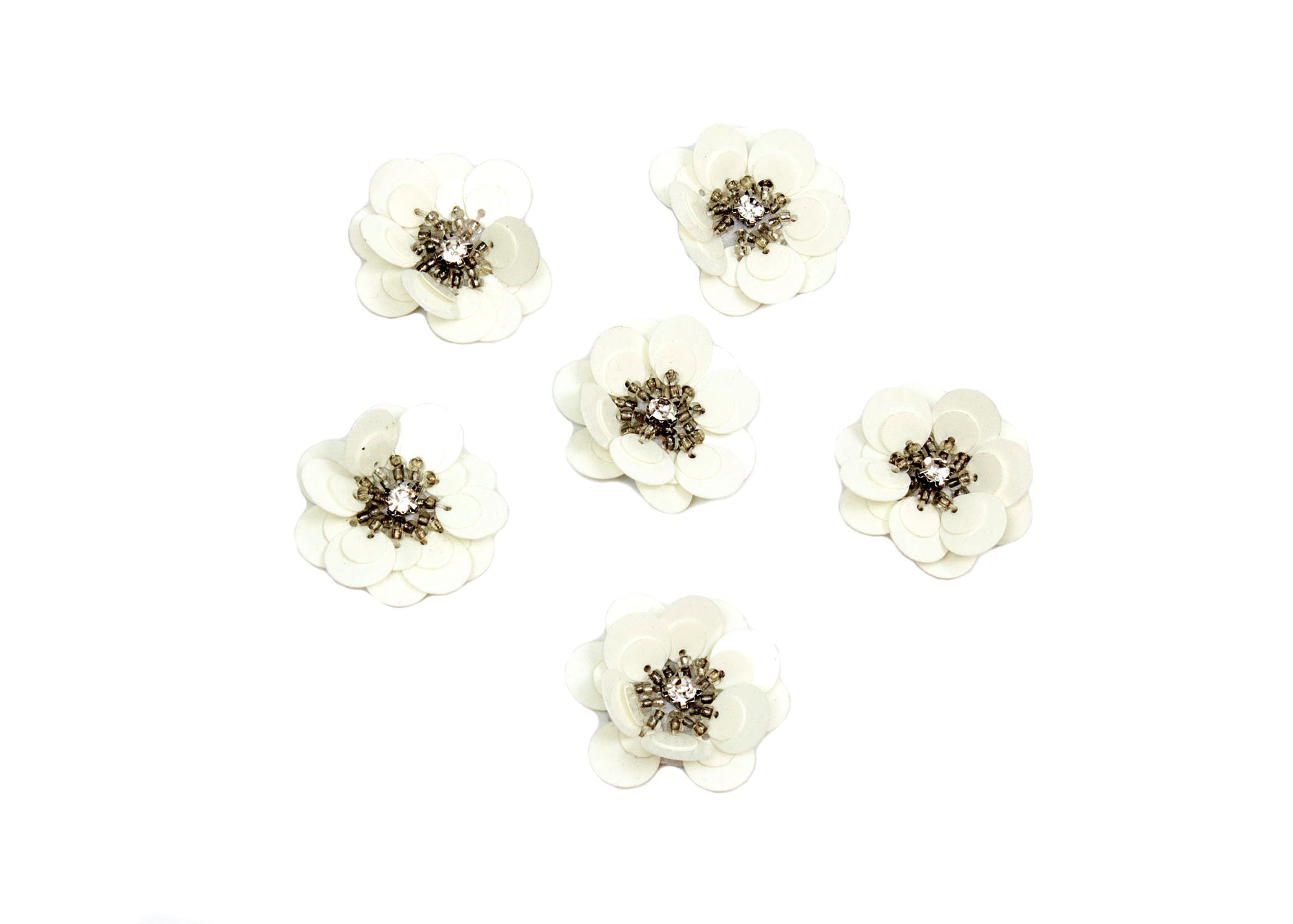 Sequin Flower 3D Applique Crystal Center - 6 Pieces - 1 1/4" Diameter - Humboldt Haberdashery